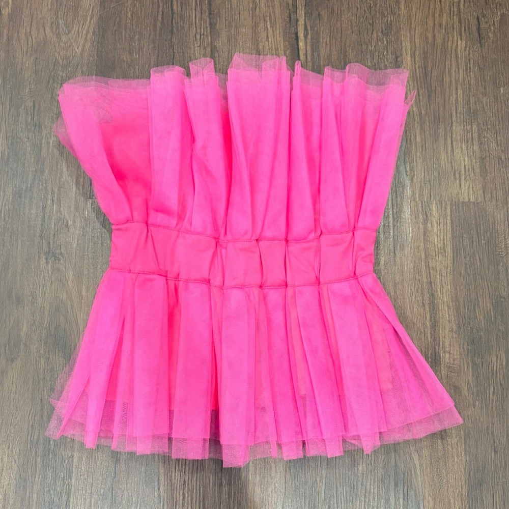 Hot Pink Layered Tulle Strapless Top Small Party Dopamine Dressing Maximalist